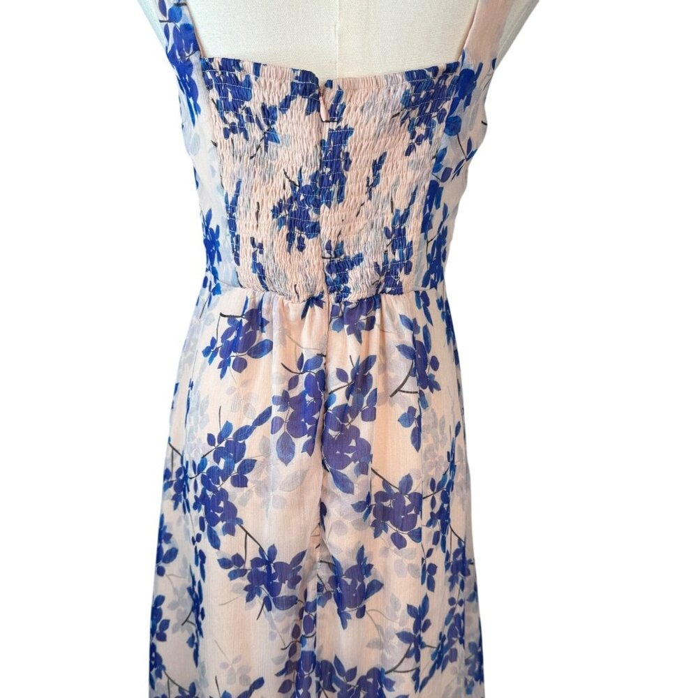 NWT ASTR The Label Medium Blush Peach/Pink Cobalt Floral Midi Dress Lightweight - Picture 10 of 16